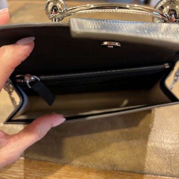 Strathberry Crescent On A Chain Silver Lizard Embossed Leather Crossbody NWOT - Picture 9 of 10